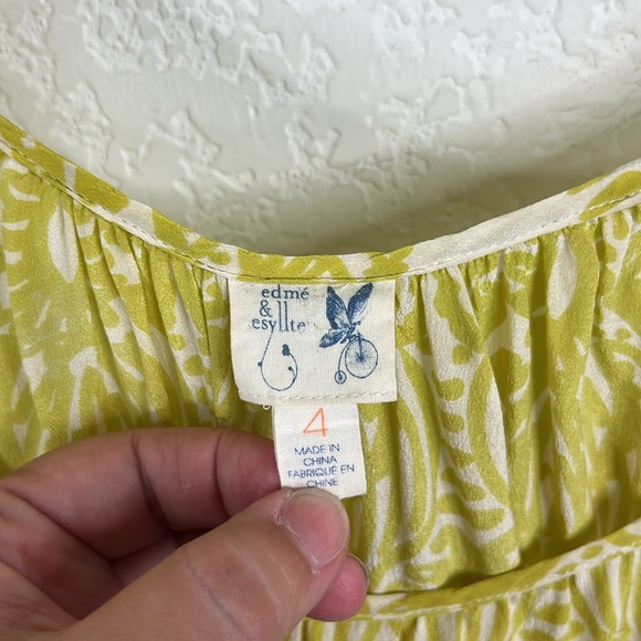 Anthropologie Edme & Esyllte Moscow in Bloom Yellow Sheer Blouse Beaded Top - Picture 6 of 7